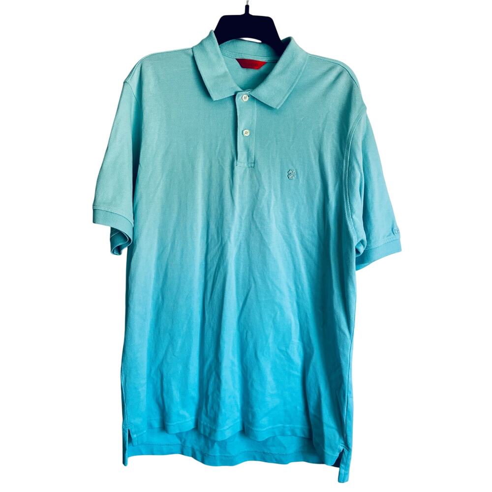 IZOD Men's Large Aqua Blue Pique Polo Shirt Short Sleeve Cotton Golf Casual